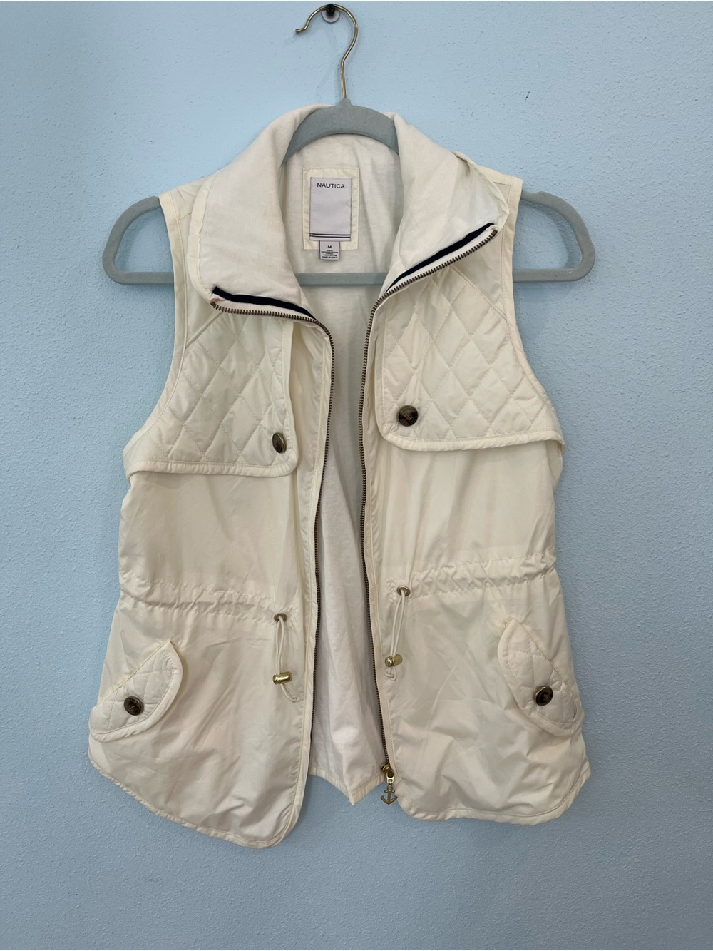 Nautica Women's Ivory Quilted-Trim Drawstring Vest